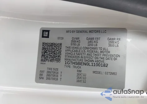 2020 GMC Canyon 2Wd z USA, uszkodzony, nr VIN 1GTH5BEN0L1100182